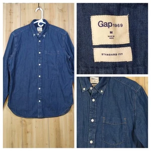 Gap 1969 Hemd Herren M Blau Denim Knopfleiste Raw Workwear Tasche Freizeit Preppy - Bild 1 von 16