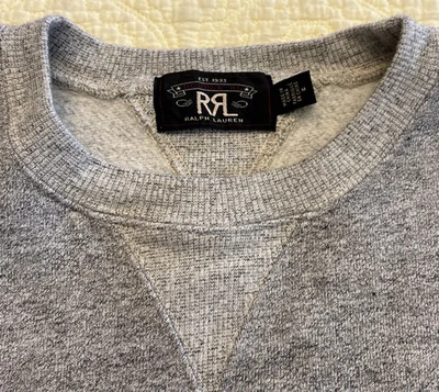 RRL Gris Jaspeado Doble V Cuello Redondo Sudadera Algodón Poli AJUSTE CEÑIDO Talla M (S) Foto 1 de 4