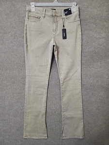 Express Skyscraper Mid Rise Jeans Womens 10 Beige Flared Leg Slit Stretch NEW - Picture 1 of 11