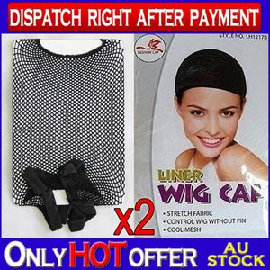 2 x Brand New Wig Cap Hair Net Control Hair Under Wig Soft Fishnet Mesh Black - Picture 1 of 1