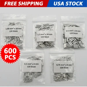 600PCS Uninsulated Ferrules Crimp Connectors Copper Bare Wire Splice Terminals - Picture 1 of 8