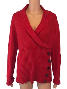 Cato Size Large Red Sweater Cowl Neck w/ Deep V Neck and Decorative Side Buttons - Picture 1 of 12