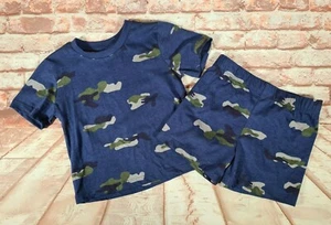 Nuevo con etiquetas Conjunto de pijama de verano estampado campamento azul marino elástico talla 1 para bebés niños - Imagen 1 de 2