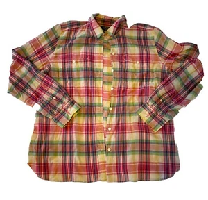 Lauren Ralph Lauren Denim 1X Plaid Pink Multicolor Long Sleeve Button Pocket - Picture 1 of 7