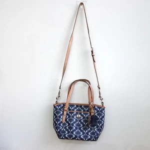 Coach Bag Womens Leather Crossbody Shoulder Monogram Logo Double Handles Blue - Picture 1 of 15