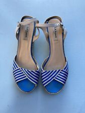 LK Bennett Shoes 38.5 Blue White Espadrilles Woven Straw Heels 8