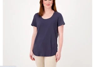Barefoot Dreams - Malibu Collection Women's Washed Cotton Tee Shirt - Indigo - Picture 1 of 4