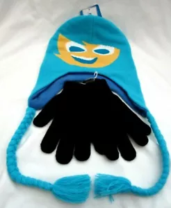 Disney Inside Out Sadness&Joy Reversible Laplander Peruvian Beanie+Black Gloves - Picture 1 of 2