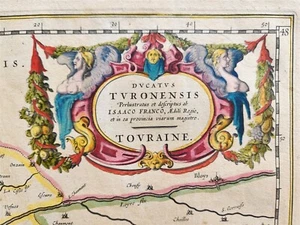 MAPA 1640 de FRANCIA TOURAINE por WILLEM BLAEU antiguo AUTÉNTICO coloreado a mano - Imagen 1 de 4