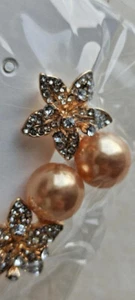 Rose Gold Pearl Flower Dangle Earrings for Women Silver Needle Full Rhinestone - Picture 1 of 10