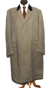 VINTAGE MEN'S PIERRE CARDIN VELVET COLLAR HERRINGBONE COAT GREY 44” R 1990’s - Picture 1 of 15