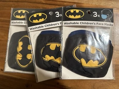 New Washable Batman Kids Face Masks - Pack of 3 - Image 1 of 2
