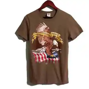 SPIRIT OF AMERICA Women's Tan Patriotic T-Shirt Top USA Flag Eagle Stars, Size S - Picture 1 of 4
