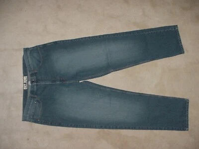 Pantalones de mezclilla tallados con volantes talla 40x32 azules para hombre pierna recta mezcla de algodón lavado oscuro Foto 1 de 4