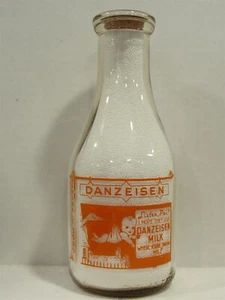 TRPQ Milk Bottle Danzeisen Dairy Farm Hatfield PA MONTGOMERY COUNTY Stork & Baby - Picture 1 of 2