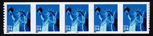 USA, SCOTT # 3477, MNH STRIP OF 5 STAMPS - PNC5 # 6666 STATUE OF LIBERTY 2001 - Picture 1 of 1