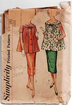 Maternity Dress Skirt Top Pattern Simplicity 2475 1950's Vintage Size 16 CC - Image 1 of 4