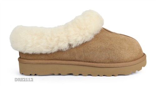 UGG Tazzette Ciabatte da donna in pelliccia scamosciata di castagno taglia 8 *NUOVE*