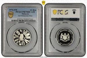 MALAYSIA 10 Ringgit 1976 FM Silver PCGS PR70 TOP POP Third Malaysian 5-Year Plan - Picture 1 of 5