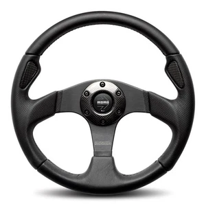 MOMO JET Black Leather 320mm Steering Wheel - Foto 1 di 1