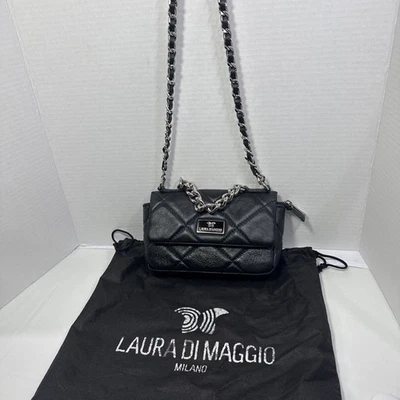 Bolso de Hombro Laura Di Maggio Acolchado Cadena Cuero en Negro USADO Buen Estado Foto 1 de 4