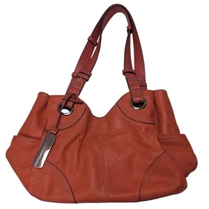 Tignanello Orange Leather Purse Shoulder Bag Magnetic Closure Satchel Silver - Bild 1 von 10