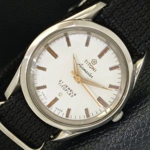 RELOJ SUIZO VINTAGE TITONI AIRMASTER TITOFLEX CUERDA MANUAL HOMBRE BLANCO a436445-a - Imagen 1 de 9