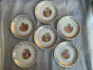 Vintage J. G. & Z. H Germany 6 Side Plates Signed Gold Rim Courting Couples 6” - Picture 1 of 20