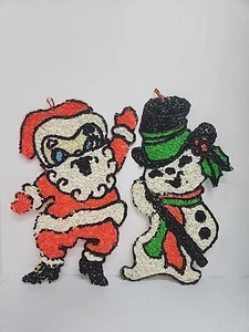 Palomitas de maíz fundidas vintage de Navidad Plastoc Papá Noel y muñeco de nieve decoraciones años 60 - Imagen 1 de 11