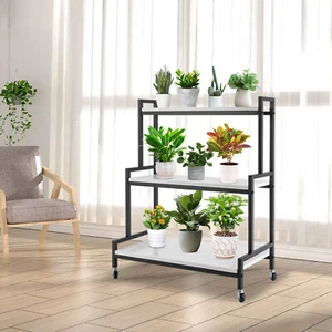 Outdoor Indoor 3 Tiers Rolling Plant Stand Planter Flower Pot Garden rack Shelf - Picture 1 of 19