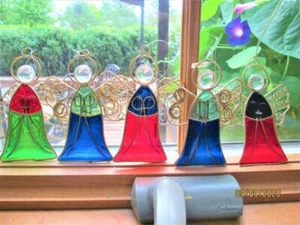 5 ADORNOS DE PLÁSTICO DE COLECCIÓN ""VIDRIO MANCHADO"" DE NAVIDAD ÁNGEL RECEPTOR SOLAR - Imagen 1 de 1