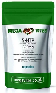 5-HTP (HYDROXYTRYPTOPHAN) CAPSULES 300mg x 120 - AIDS SLEEP, ANXIETY - MEGAVITES - Picture 1 of 2
