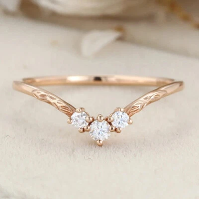 0.38 Ct Round Diamond Three Stone Wedding Vintage Band Ring 14K Rose Gold Finish - Image 1 of 4