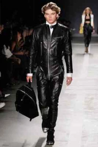 Mens Leather Slim fit Quilted Jumpsuit. Real Soft Sheepskin Leather Bodysuit XL. - Picture 1 of 3