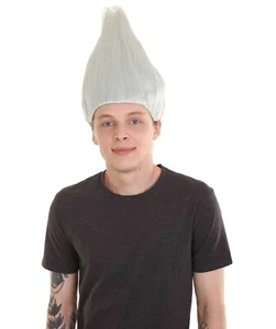 Men White Straight Standing Up Trolls Wig Cosplay Halloween Party Costume HM-126 - Picture 1 of 9