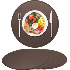 PU Faux Leather Thick Wipeable Waterproof Round Placemats Set of 6 Vintage Cu... - Picture 1 of 7