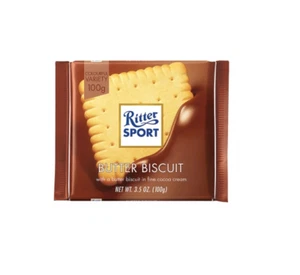 910336 1 X 100G BLOCK RITTER SPORT BUTTER BISCUIT FLAVOUR MILK CHOCOLATE BLOCK - Picture 1 of 5