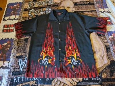 VTG shirt Y2K DRAGONFLY skater brand FLAMING Clown SKULL shirt crazy graphic 3XL - Image 1 of 4