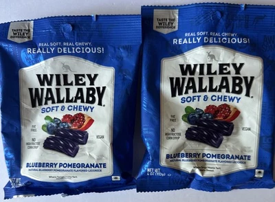 2  Bags 4 Oz  Wallaby Licorice Blueberry Pomegranate  Gourmet Soft Chewy Candy - Image 1 of 3