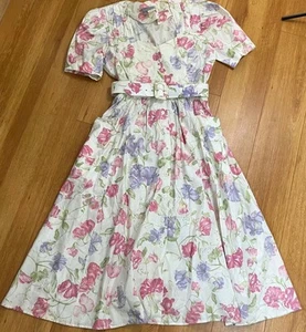 Vestido midi vintage Carol Anderson para mujer talla 13/14 marfil colorido floral con cinturón - Imagen 1 de 13