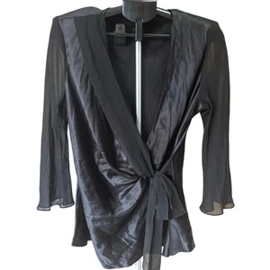 Camicetta Donna Ricco taglia 14 donna 100% seta cravatta nera elegante stravagante - Foto 1 di 10