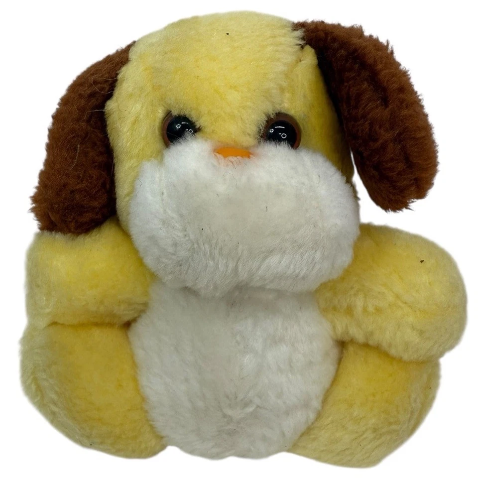 Cachorro de pelúcia vintage Gerber Cuddles 6" amarelo e marrom bebê - Imagem 1 de 4