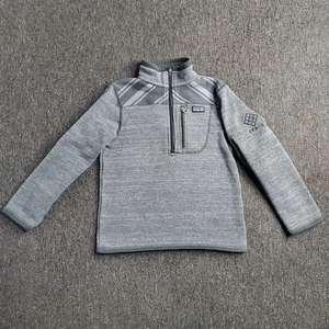 Patagonia Better Sweater Boys Small 8 Gray Jacket Kid Fleece 1/4 Zip Neck Stripe - Picture 1 of 17