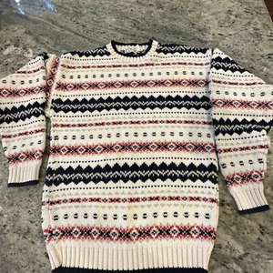 Herren Vintage 90’s Orvis rot blau creme gemustert Pullover Sweater Gr. M - Bild 1 von 11