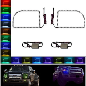 11-16 Ford F-250 Multi-Color Changing LED RGB Upper Headlight Halo Ring Set - Picture 1 of 11