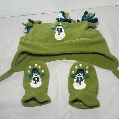Gymboree Bebé Sombrero y Guantes Verde con Muñeco de Nieve - 0-12 Meses Foto 1 de 3