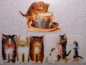 3 Gifted Line John Grossman Michel Victorian CATS KITTENS Die Cut Note Cards - Picture 1 of 4