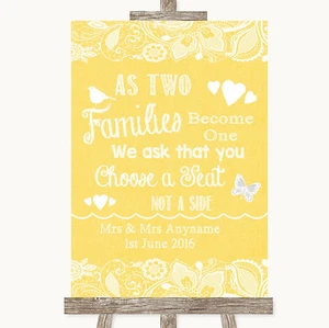 Yellow Burlap & Lace As Families Become One Seating Plan Wedding Sign - Picture 1 of 8