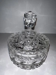 Vintage Bohemian Clear Crystal cut Lidded Candy Dish Vanity Trinkets Jewelry - Picture 1 of 6