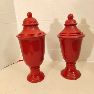Ceramic Red Decor Urns Vases with Lids  Lot of 2 - Picture 1 of 14